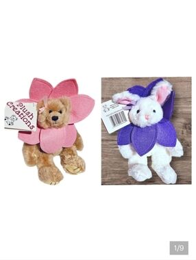 Vintage 1999 Collectible Plush Creations Flower Bear And Bunny Stuffed Animals